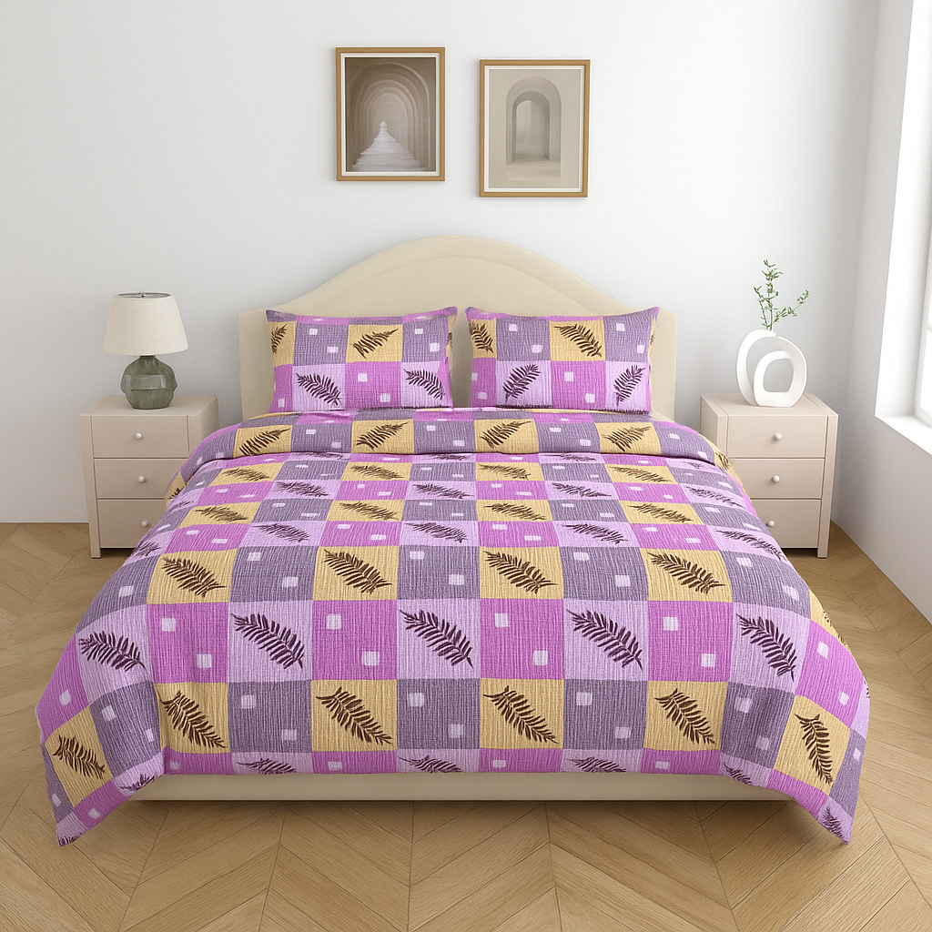 Premium 100% Cotton Double Bed Bedsheet with 2 Pillow Covers – 144 TC | King Size 2.75m x 2.75m