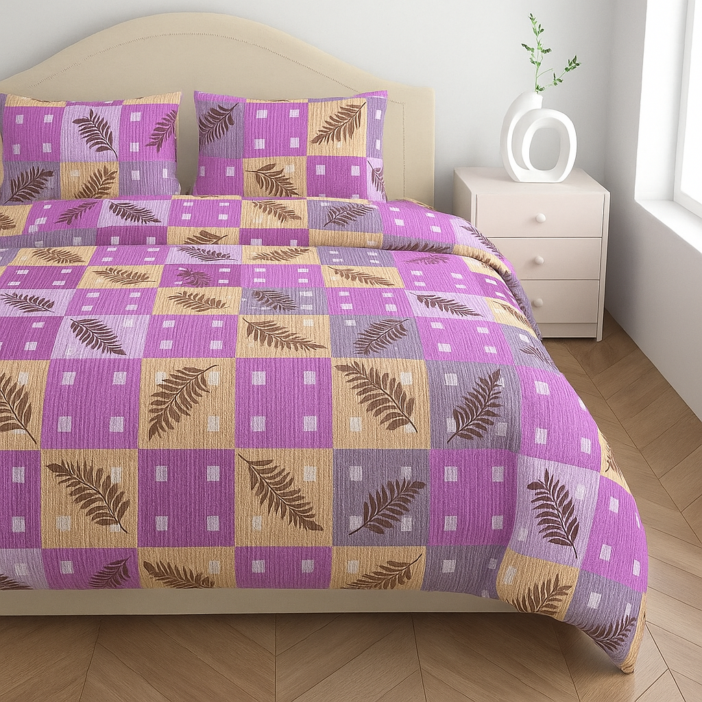 Premium 100% Cotton Double Bed Bedsheet with 2 Pillow Covers – 144 TC | King Size 2.75m x 2.75m