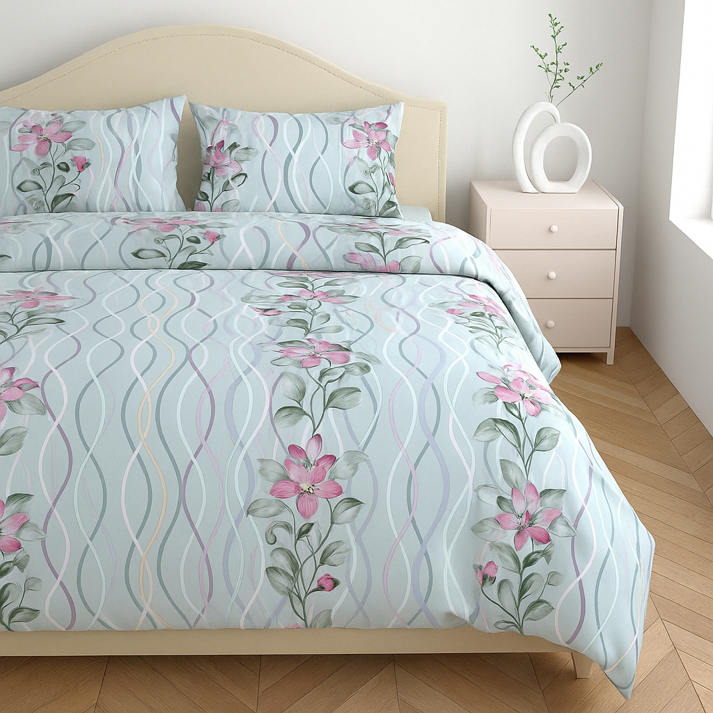 Premium 100% Cotton Double Bed Bedsheet with 2 Pillow Covers – 144 TC | King Size 2.75m x 2.75m