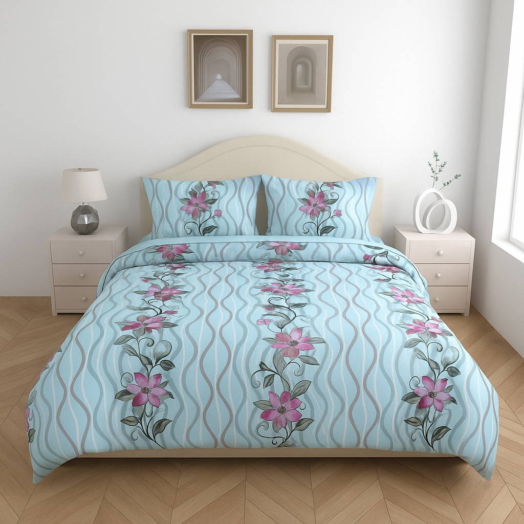Premium 100% Cotton Double Bed Bedsheet with 2 Pillow Covers – 144 TC | King Size 2.75m x 2.75m