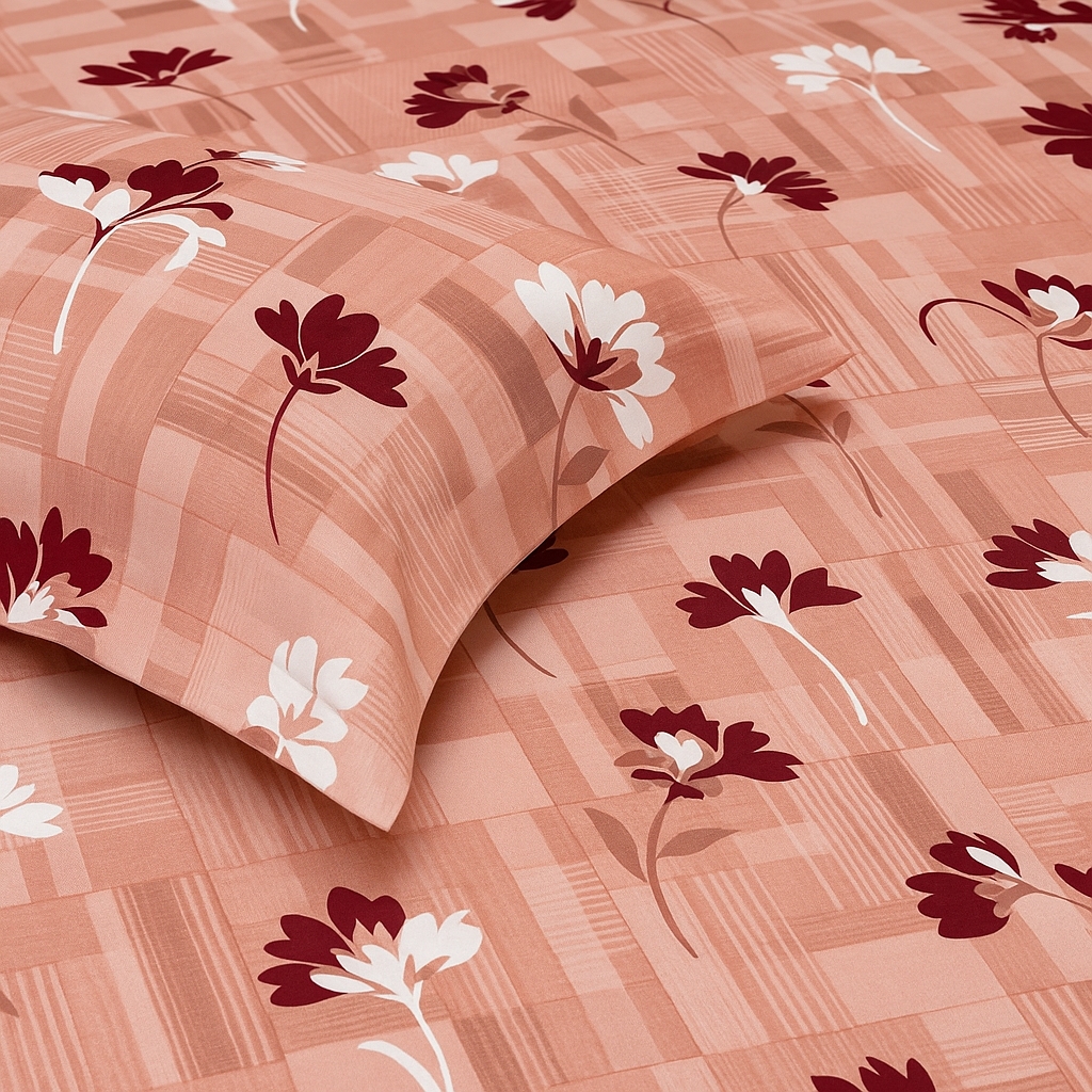 Premium 100% Cotton Double Bed Bedsheet with 2 Pillow Covers – 144 TC | King Size 2.75m x 2.75m
