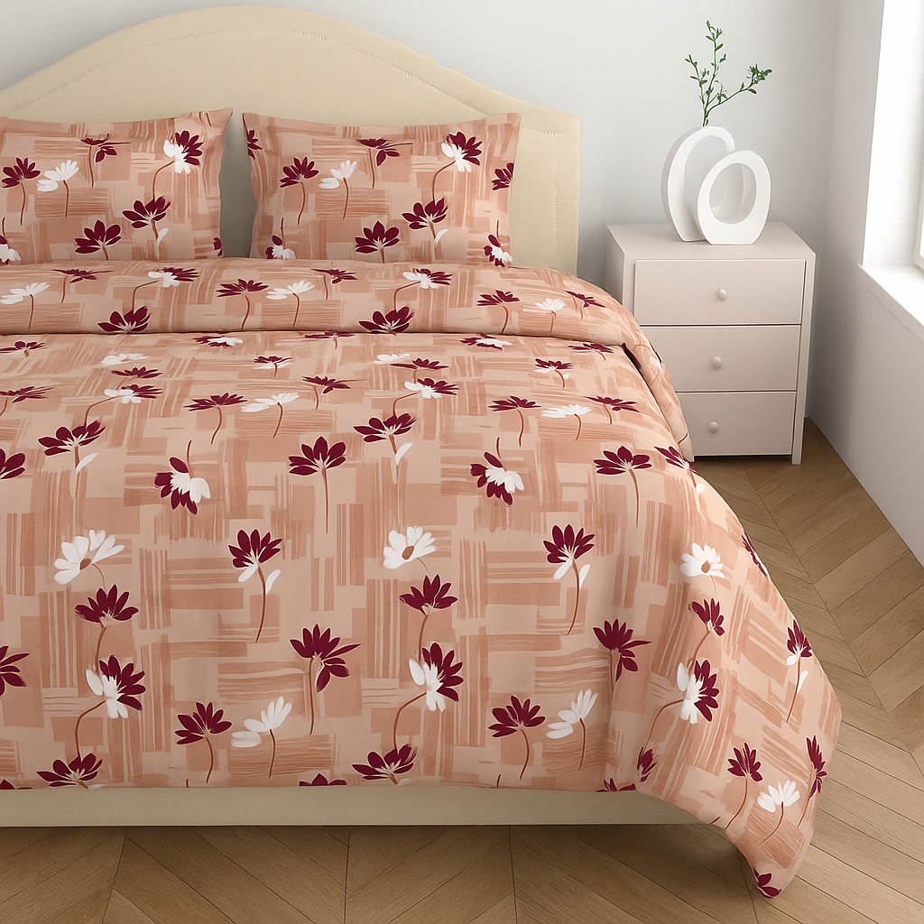Premium 100% Cotton Double Bed Bedsheet with 2 Pillow Covers – 144 TC | King Size 2.75m x 2.75m