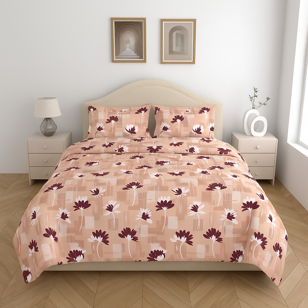 Premium 100% Cotton Double Bed Bedsheet with 2 Pillow Covers – 144 TC | King Size 2.75m x 2.75m