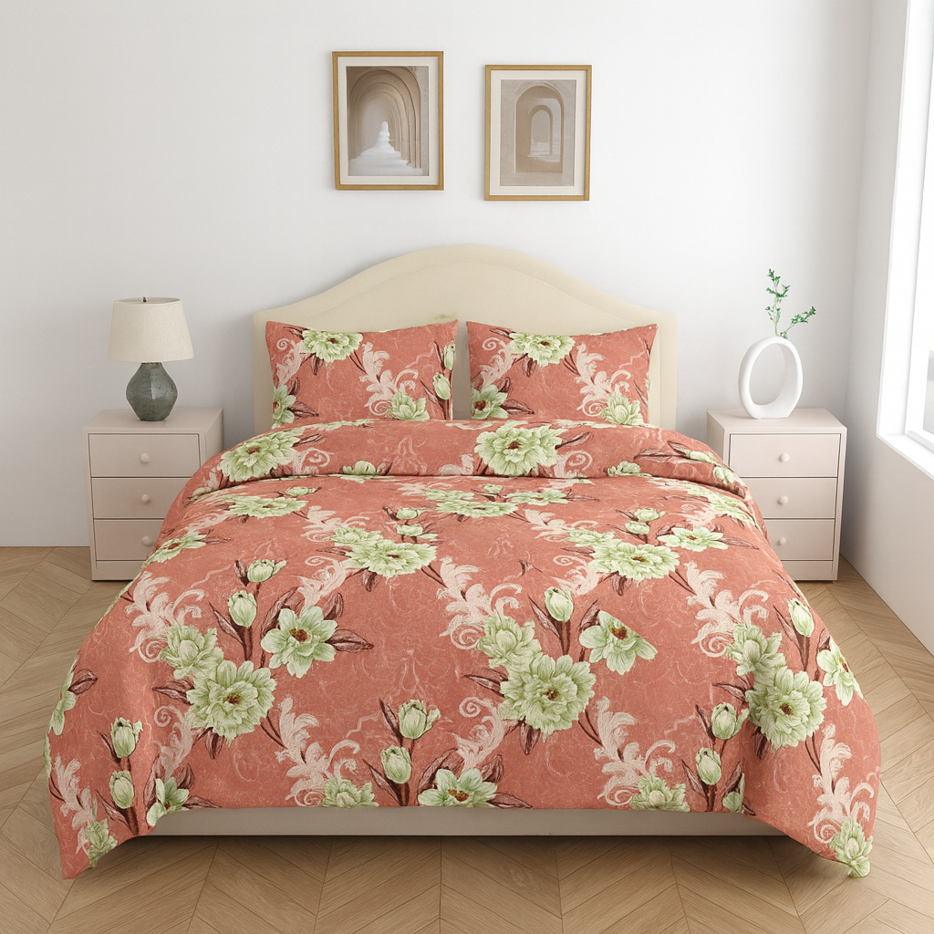 Premium 100% Cotton Double Bed Bedsheet with 2 Pillow Covers – 144 TC | King Size 2.75m x 2.75m