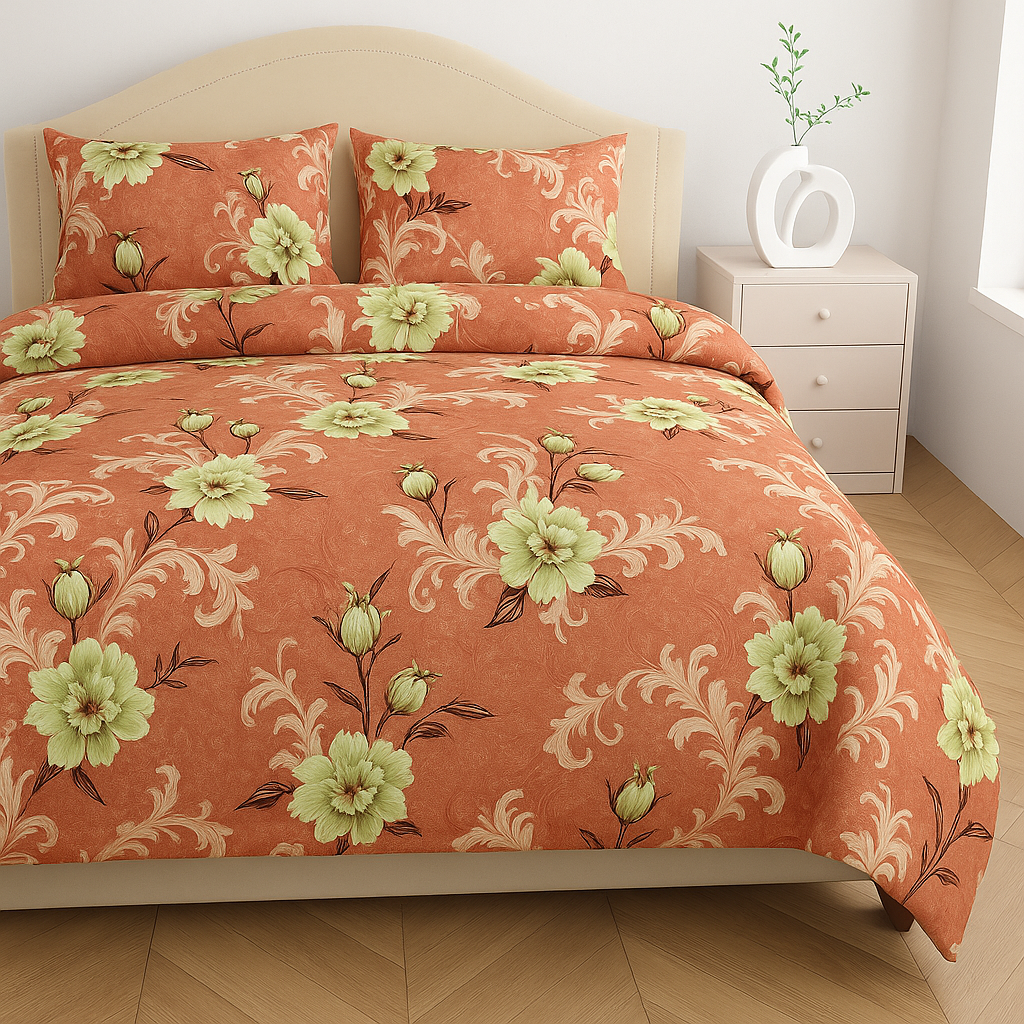 Premium 100% Cotton Double Bed Bedsheet with 2 Pillow Covers – 144 TC | King Size 2.75m x 2.75m