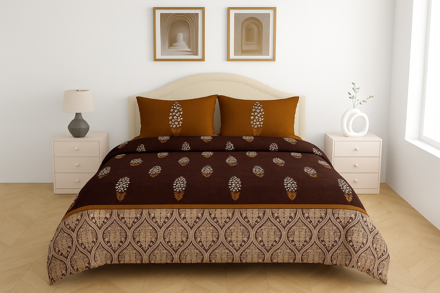 Premium Cotton King Size Double Bed Sheet with 2 Pillow Covers – 120 TC