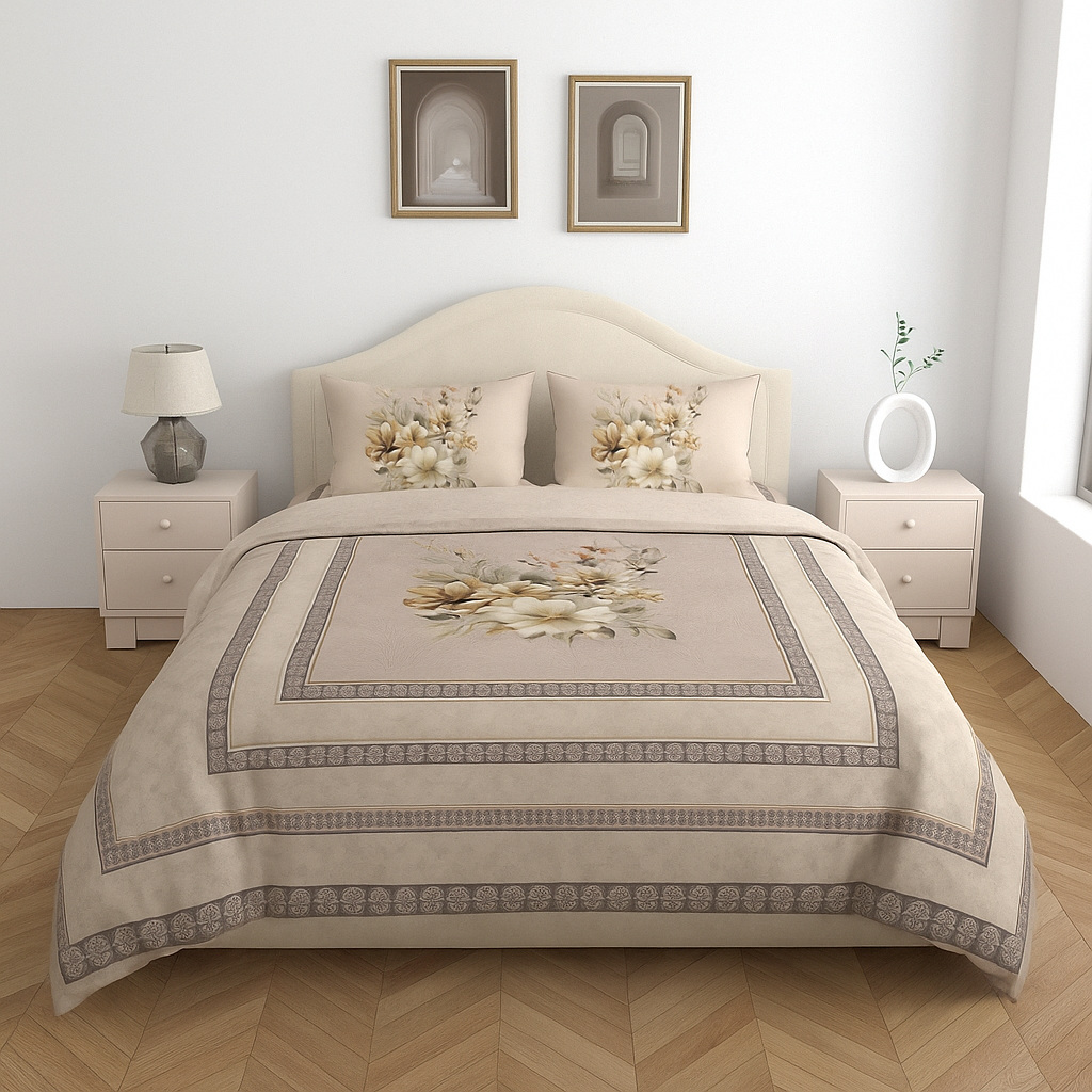 Luxury Satin Cotton 350 TC King Size Bedsheet with 2 Pillow Covers – 2.75 x 2.75 m