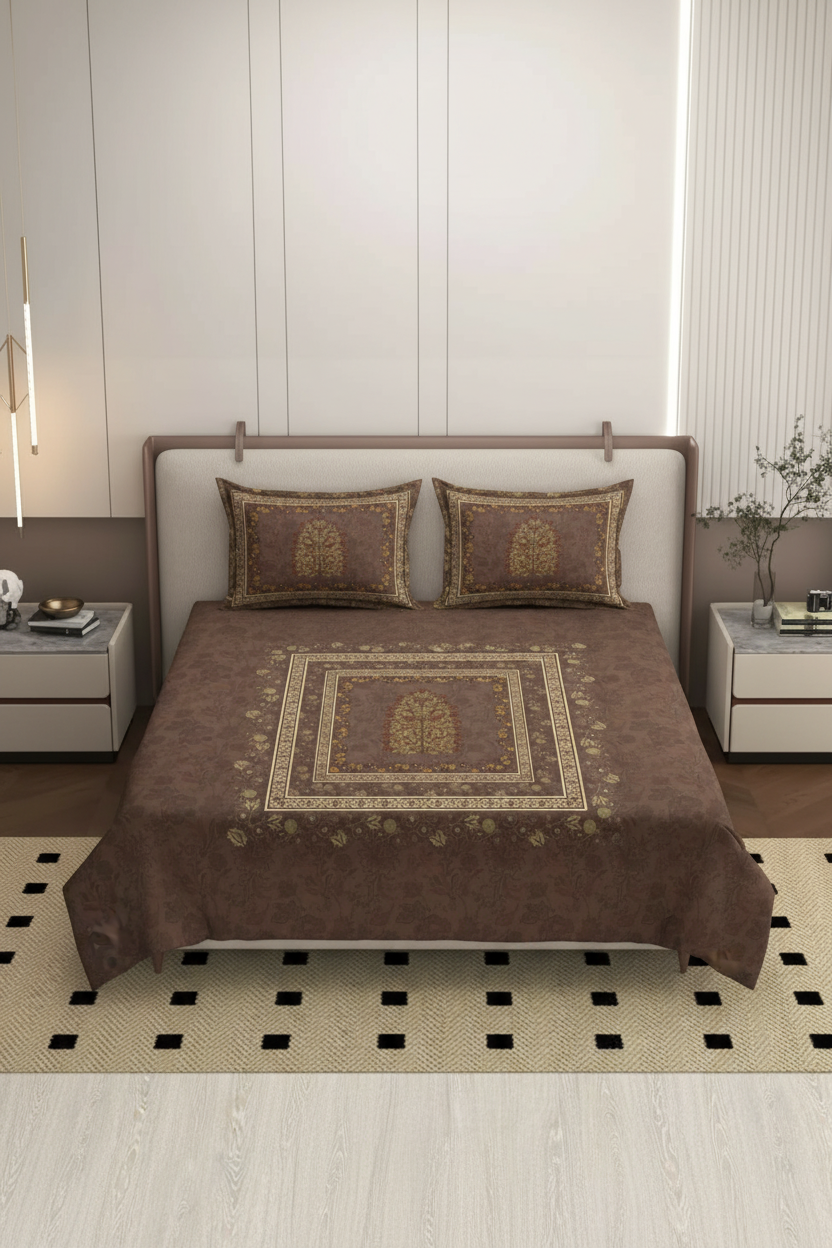 Luxury Satin Cotton 350 TC King Size Bedsheet with 2 Pillow Covers – 2.75 x 2.75 m