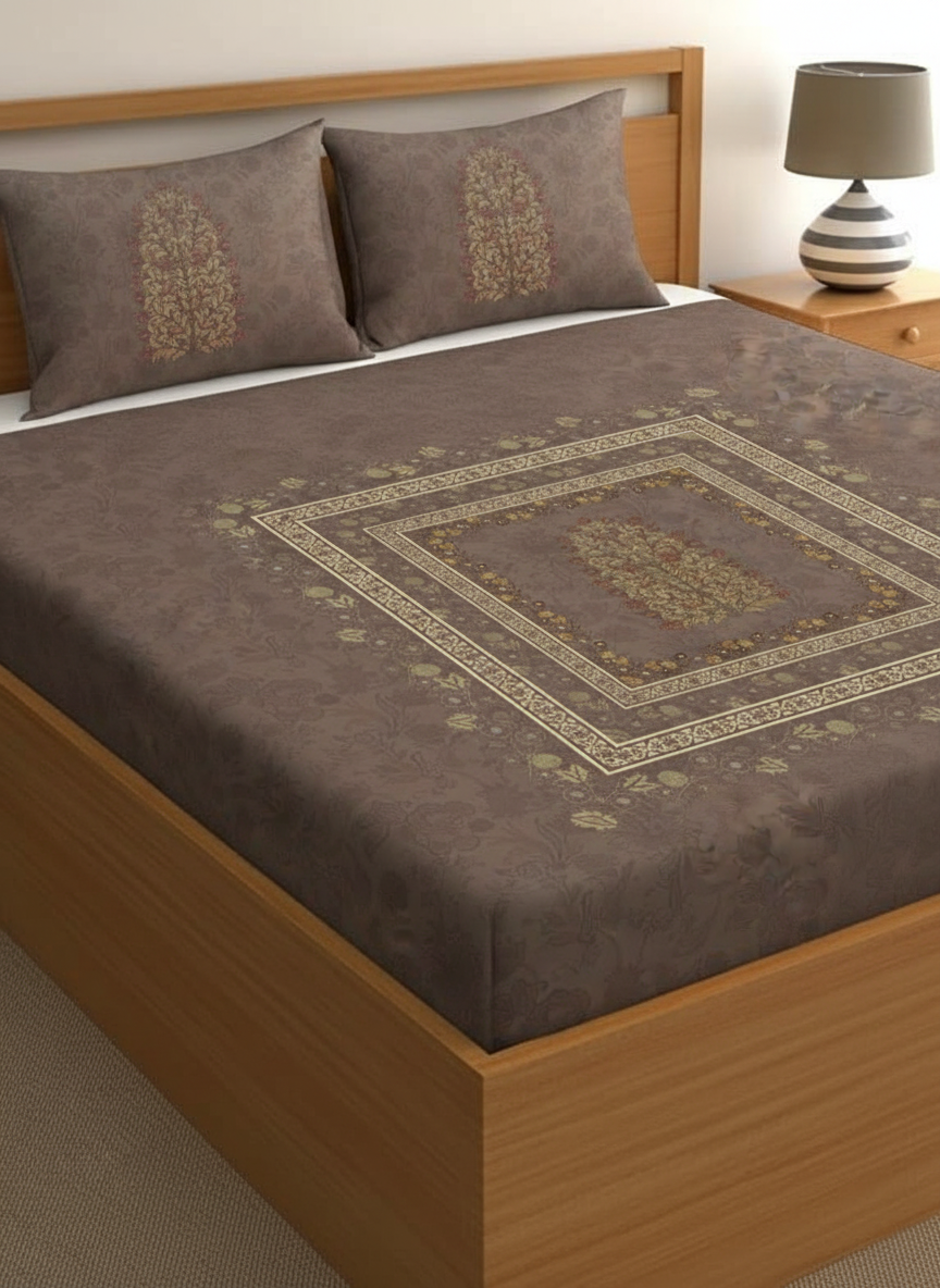 Luxury Satin Cotton 350 TC King Size Bedsheet with 2 Pillow Covers – 2.75 x 2.75 m