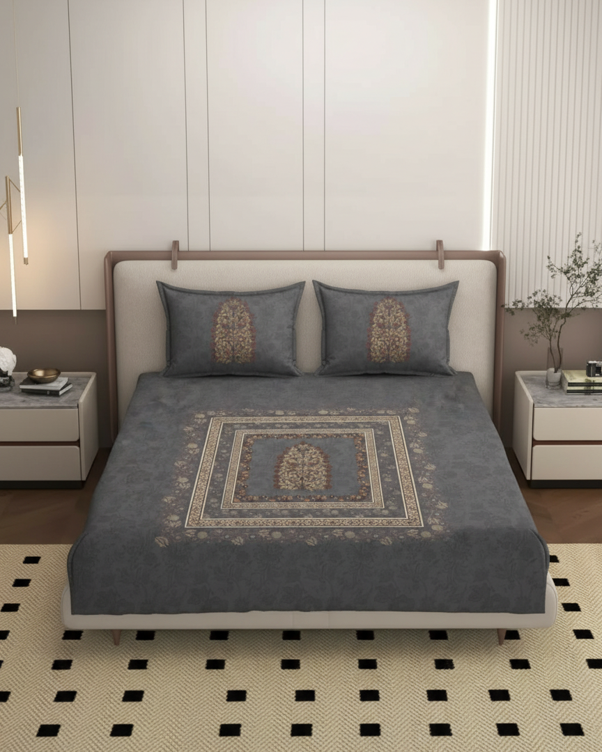 Luxury Satin Cotton 350 TC King Size Bedsheet with 2 Pillow Covers – 2.75 x 2.75 m