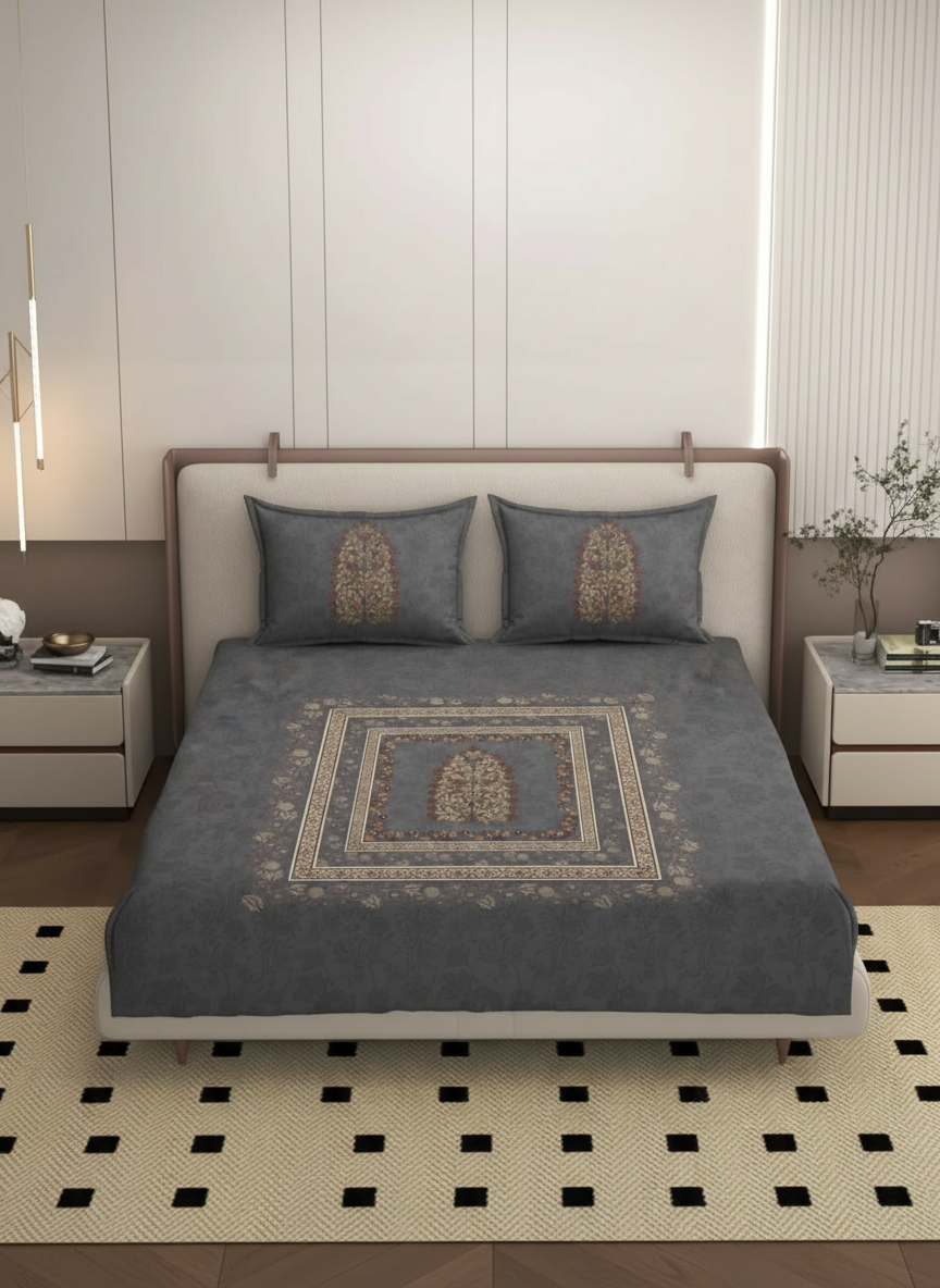 Luxury Satin Cotton 350 TC King Size Bedsheet with 2 Pillow Covers – 2.75 x 2.75 m