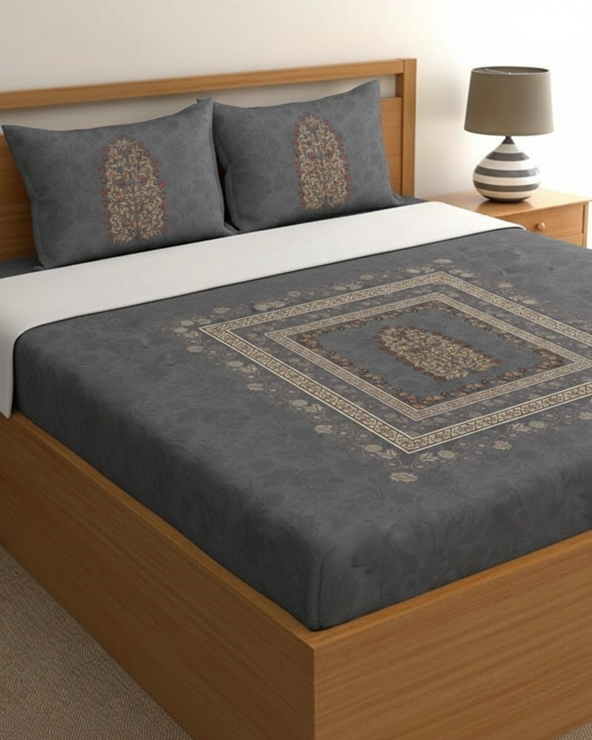 Luxury Satin Cotton 350 TC King Size Bedsheet with 2 Pillow Covers – 2.75 x 2.75 m