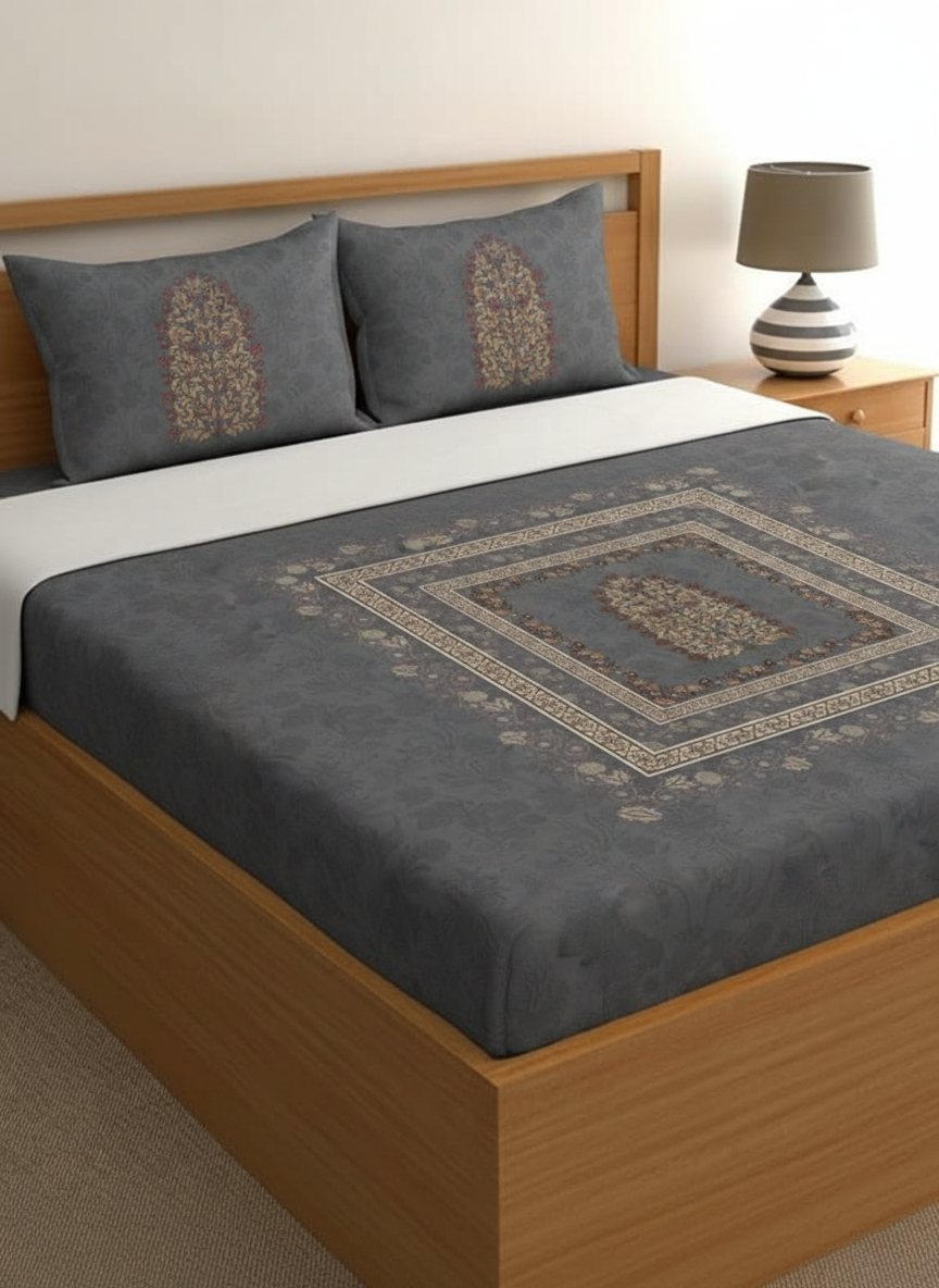 Luxury Satin Cotton 350 TC King Size Bedsheet with 2 Pillow Covers – 2.75 x 2.75 m