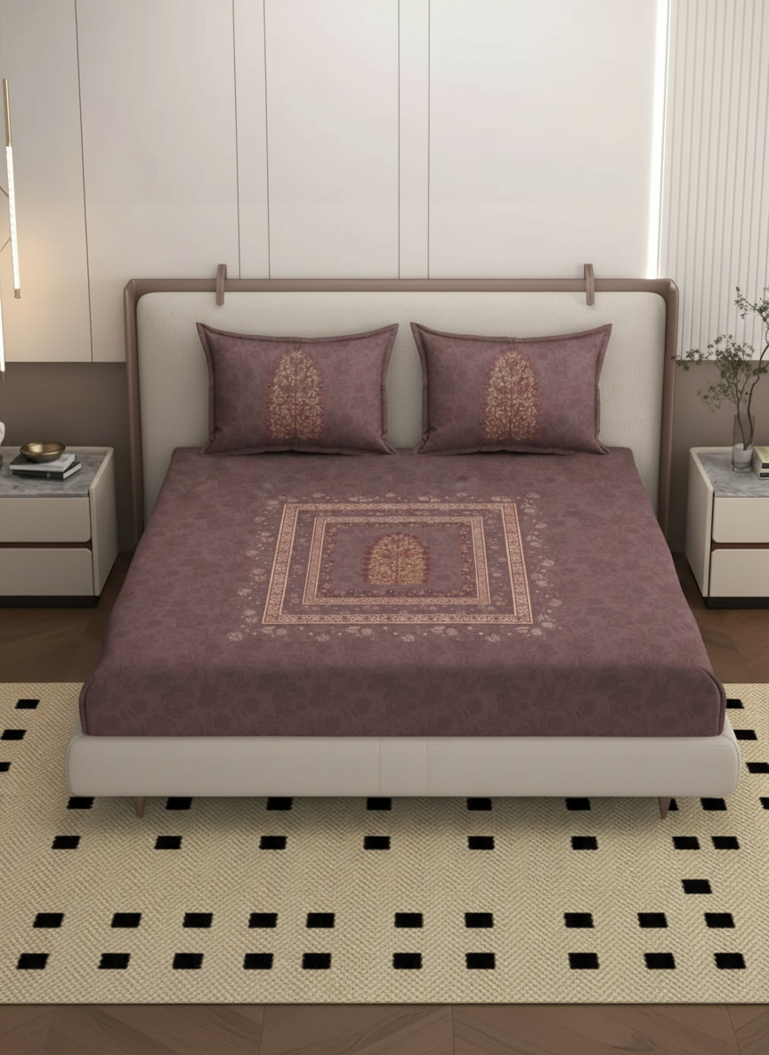 Luxury Satin Cotton 350 TC King Size Bedsheet with 2 Pillow Covers – 2.75 x 2.75 m