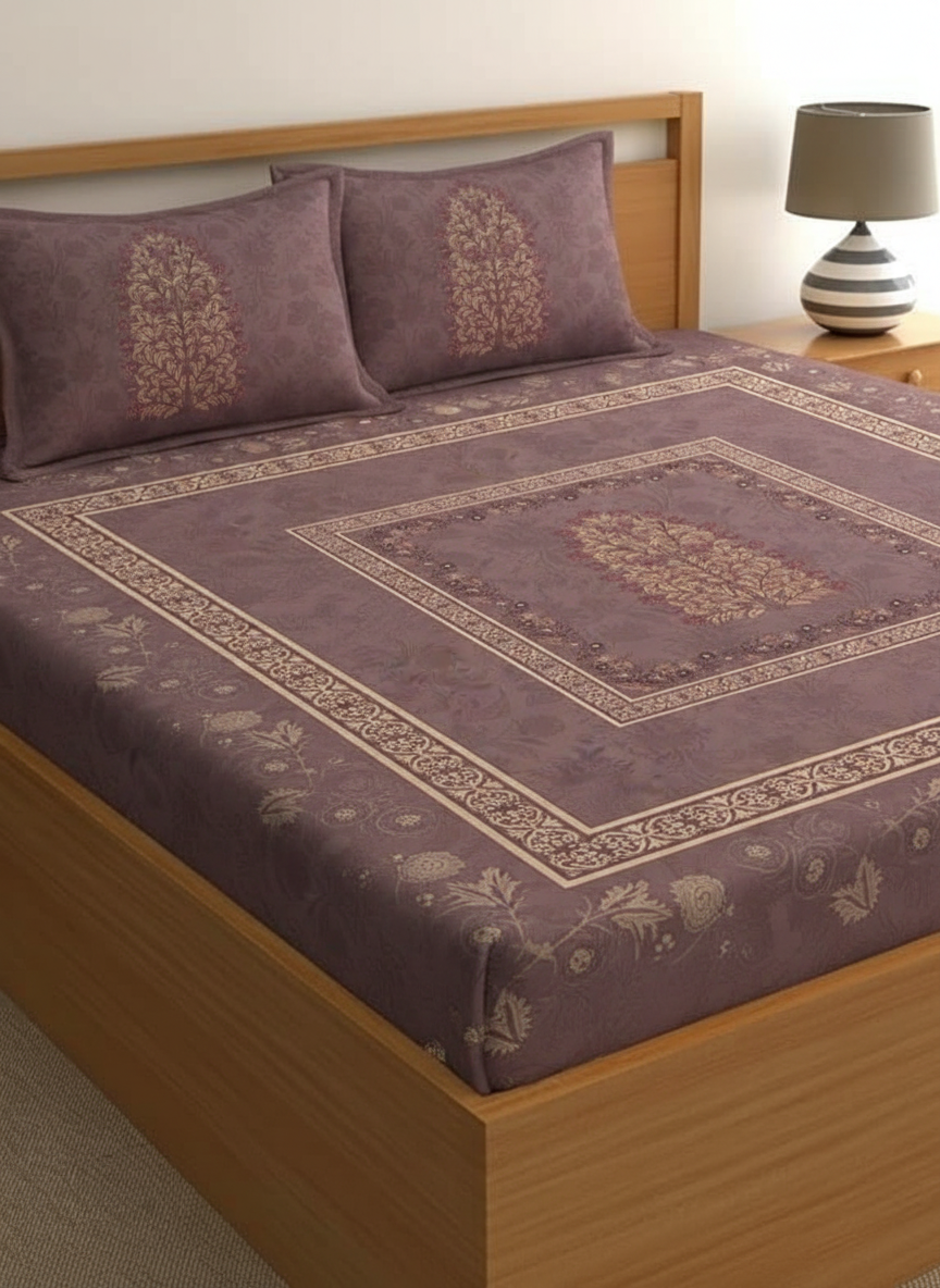 Luxury Satin Cotton 350 TC King Size Bedsheet with 2 Pillow Covers – 2.75 x 2.75 m