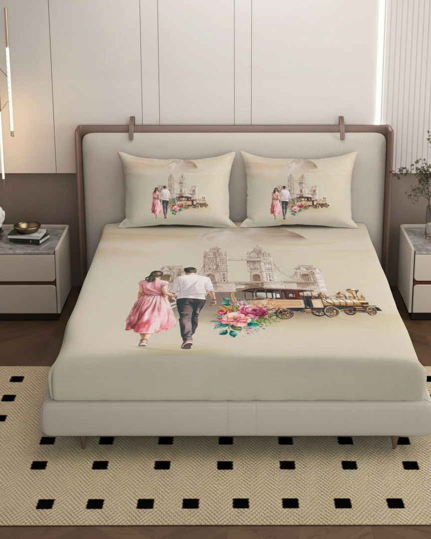 Luxury Satin Cotton 350 TC King Size Bedsheet with 2 Pillow Covers – 2.75 x 2.75 m