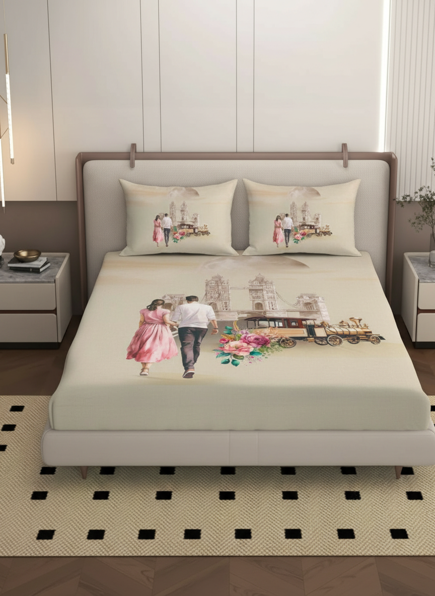 Luxury Satin Cotton 350 TC King Size Bedsheet with 2 Pillow Covers – 2.75 x 2.75 m