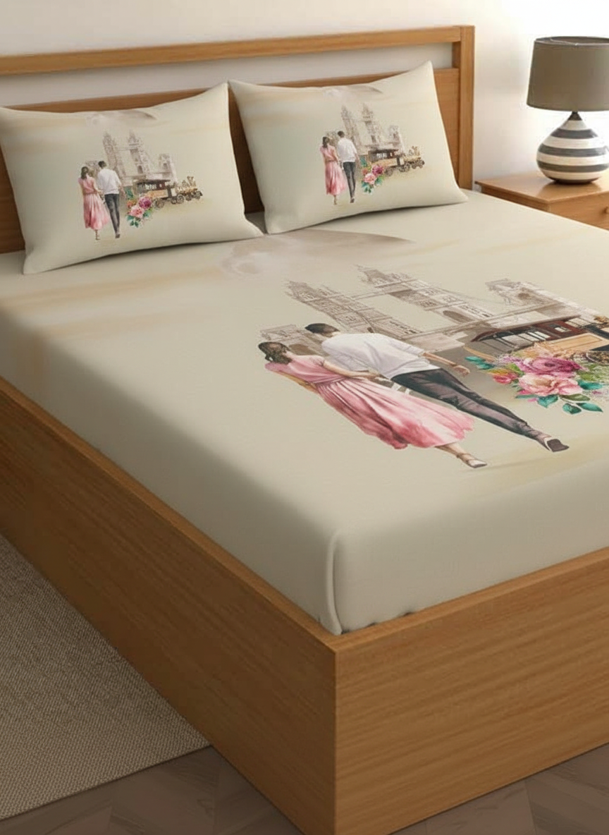 Luxury Satin Cotton 350 TC King Size Bedsheet with 2 Pillow Covers – 2.75 x 2.75 m