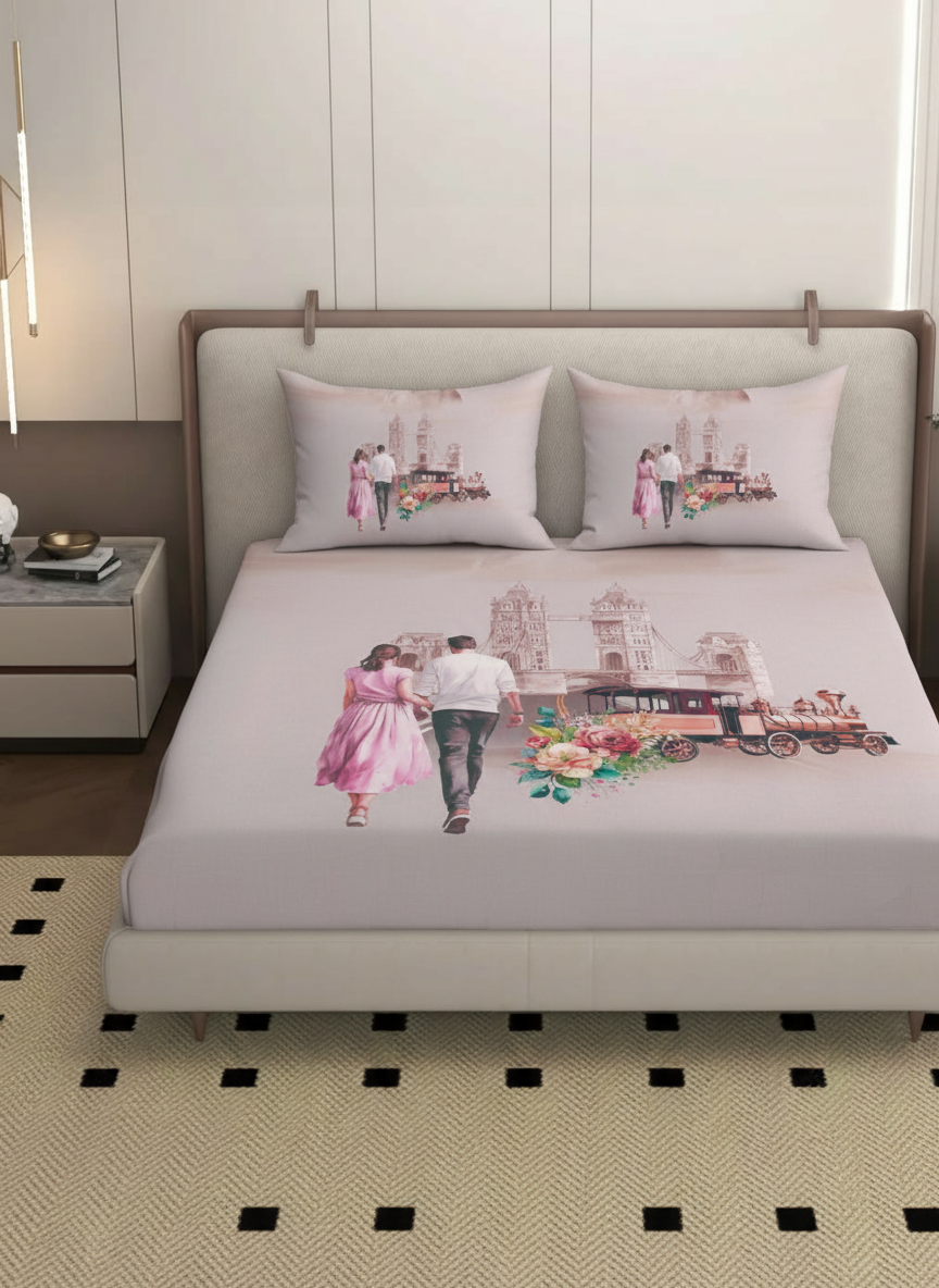 Luxury Satin Cotton 350 TC King Size Bedsheet with 2 Pillow Covers – 2.75 x 2.75 m