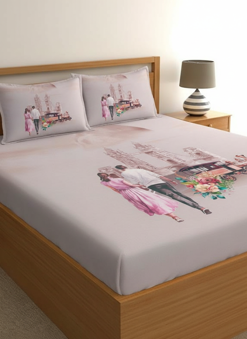 Luxury Satin Cotton 350 TC King Size Bedsheet with 2 Pillow Covers – 2.75 x 2.75 m