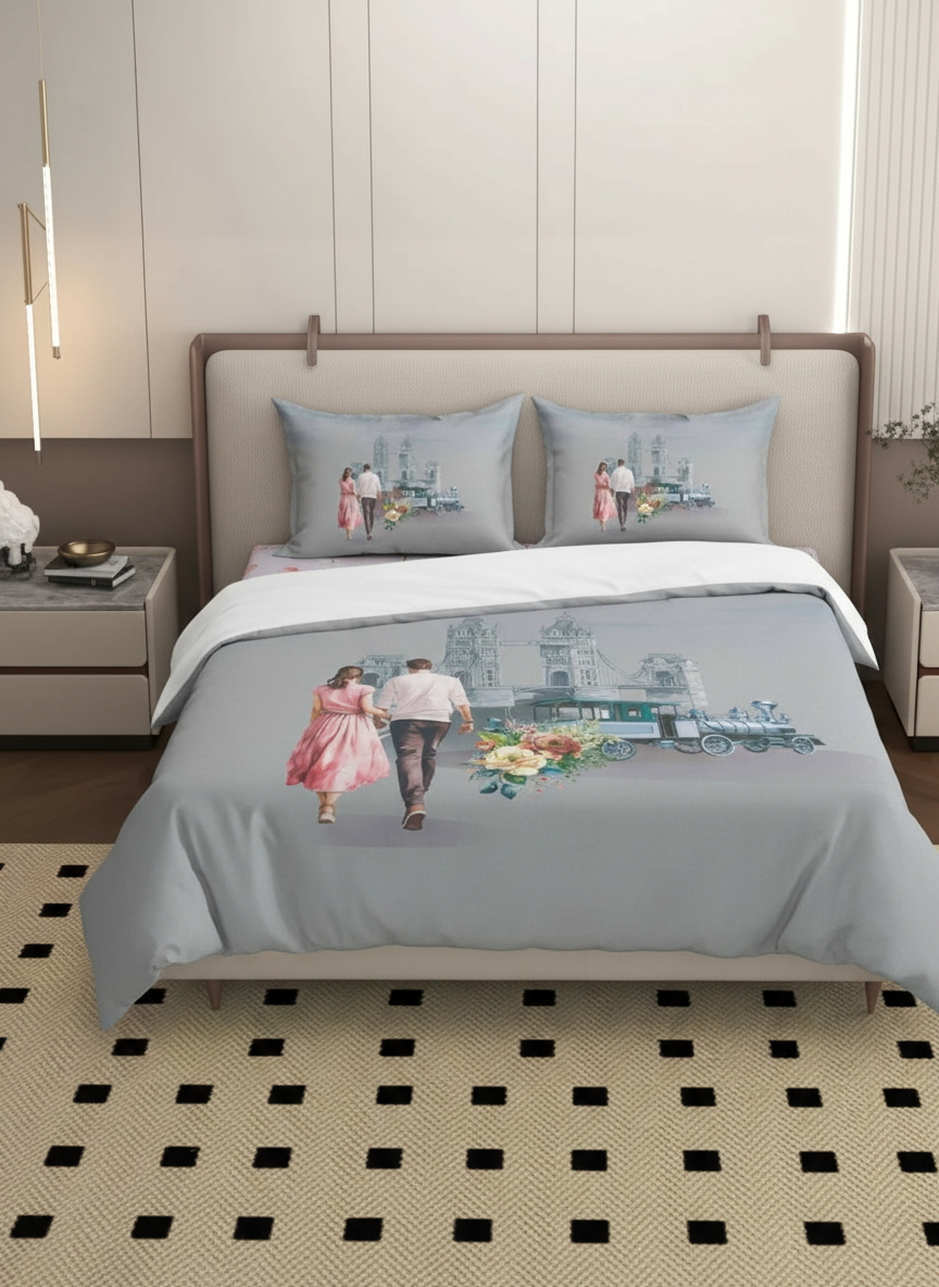 Luxury Satin Cotton 350 TC King Size Bedsheet with 2 Pillow Covers – 2.75 x 2.75 m