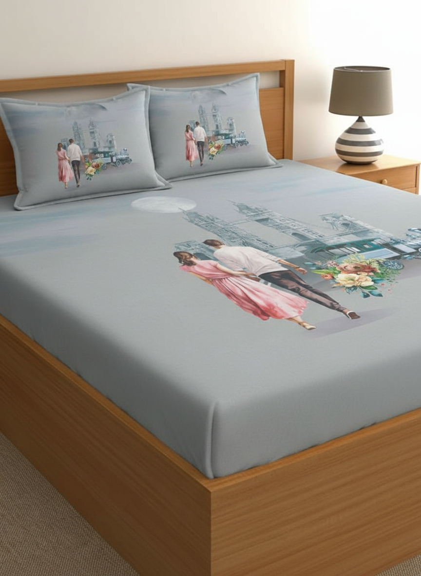Luxury Satin Cotton 350 TC King Size Bedsheet with 2 Pillow Covers – 2.75 x 2.75 m