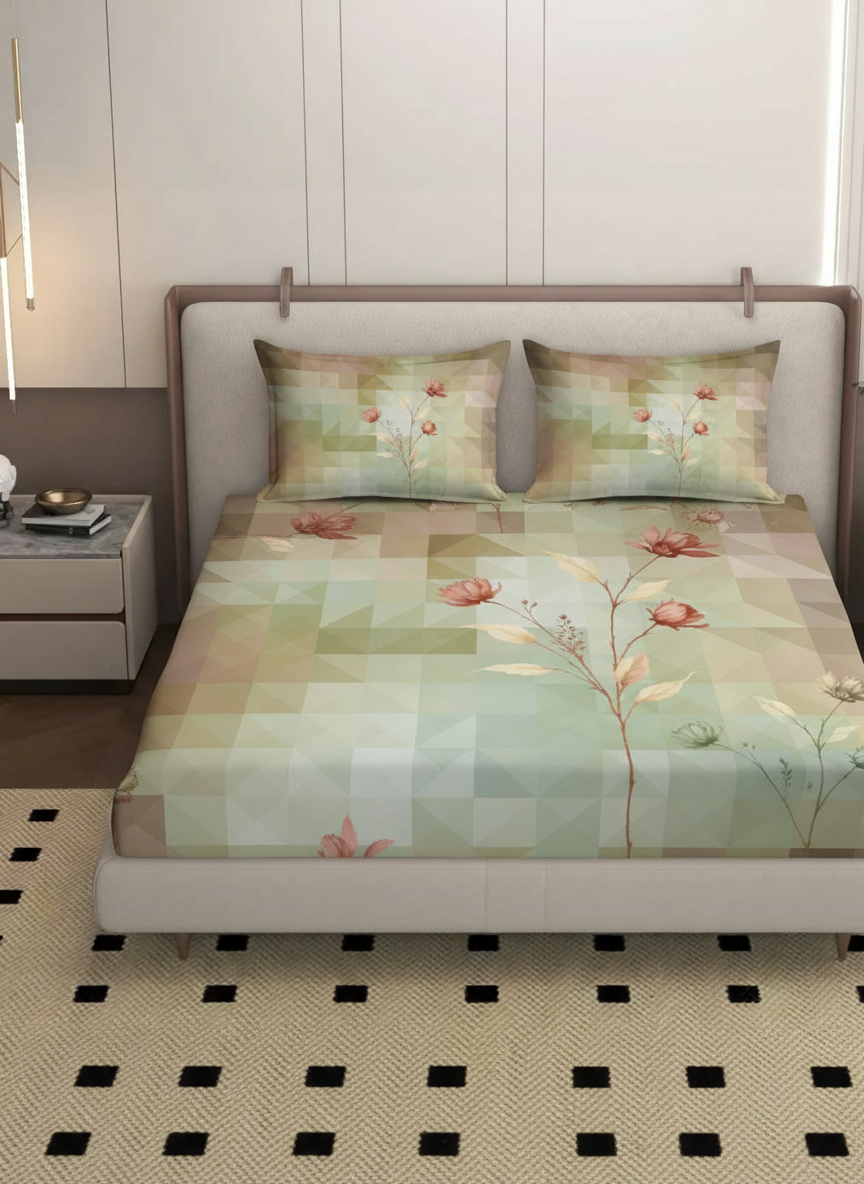 Luxury Satin Cotton 350 TC King Size Bedsheet with 2 Pillow Covers – 2.75 x 2.75 m