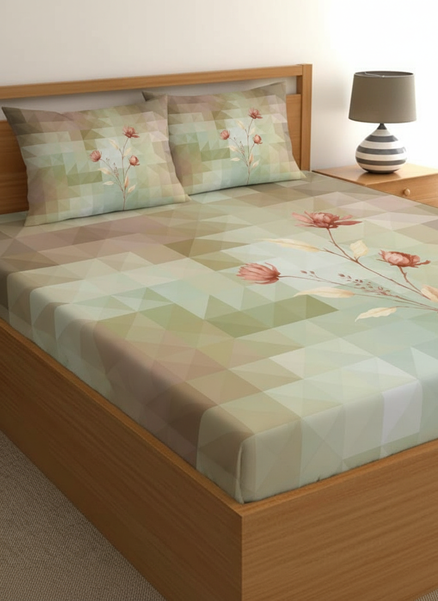 Luxury Satin Cotton 350 TC King Size Bedsheet with 2 Pillow Covers – 2.75 x 2.75 m