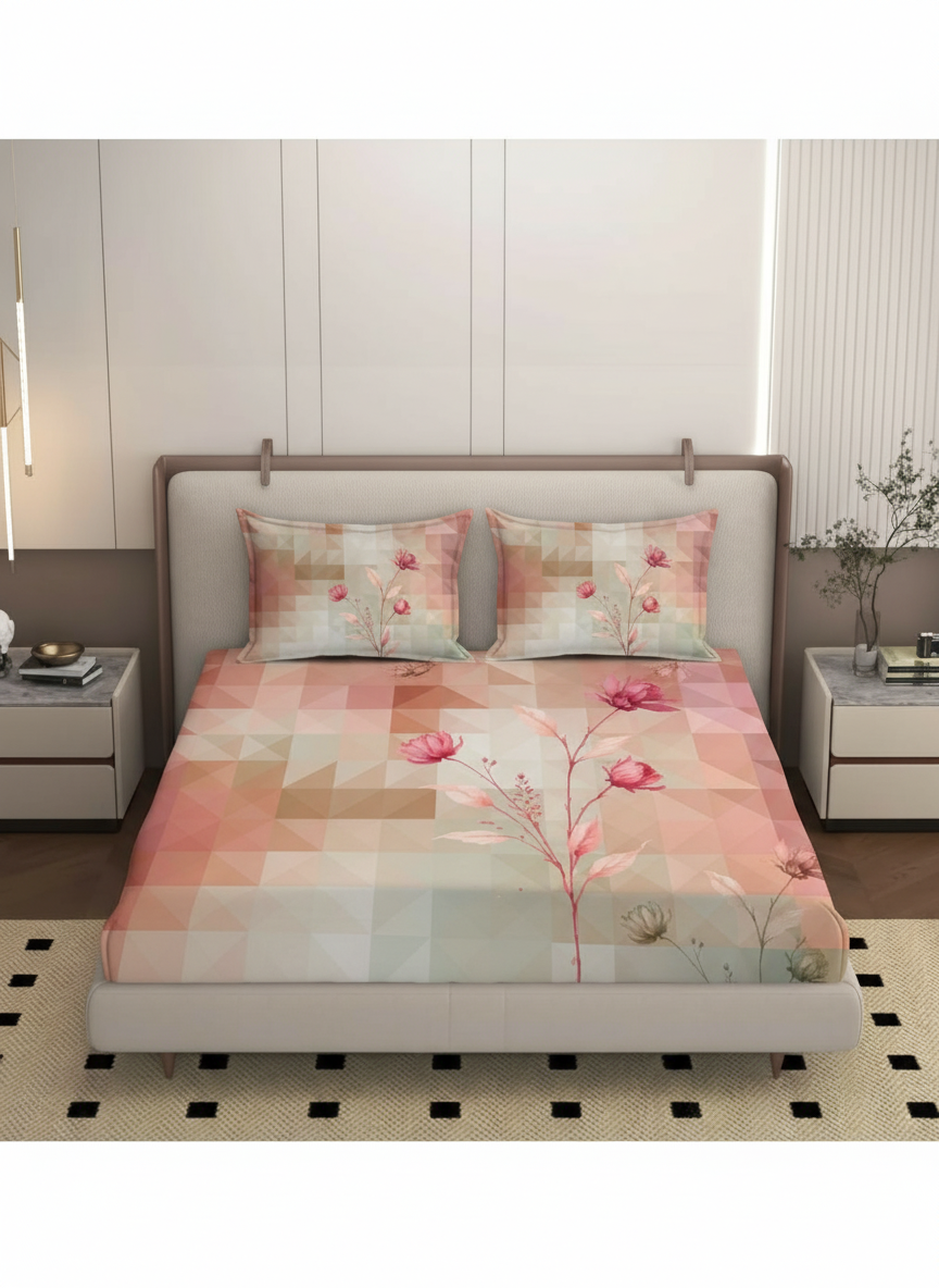 Luxury Satin Cotton 350 TC King Size Bedsheet with 2 Pillow Covers – 2.75 x 2.75 m