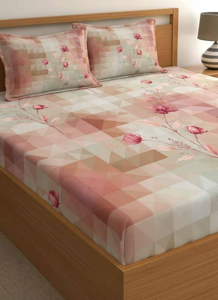 Luxury Satin Cotton 350 TC King Size Bedsheet with 2 Pillow Covers – 2.75 x 2.75 m