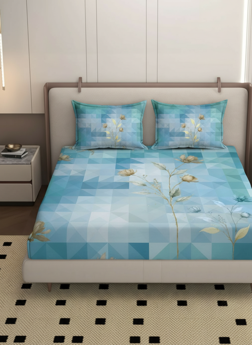 Luxury Satin Cotton 350 TC King Size Bedsheet with 2 Pillow Covers – 2.75 x 2.75 m