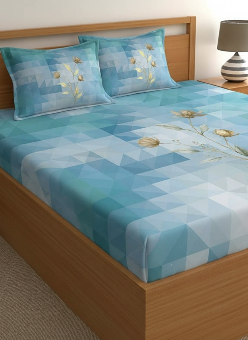 Luxury Satin Cotton 350 TC King Size Bedsheet with 2 Pillow Covers – 2.75 x 2.75 m