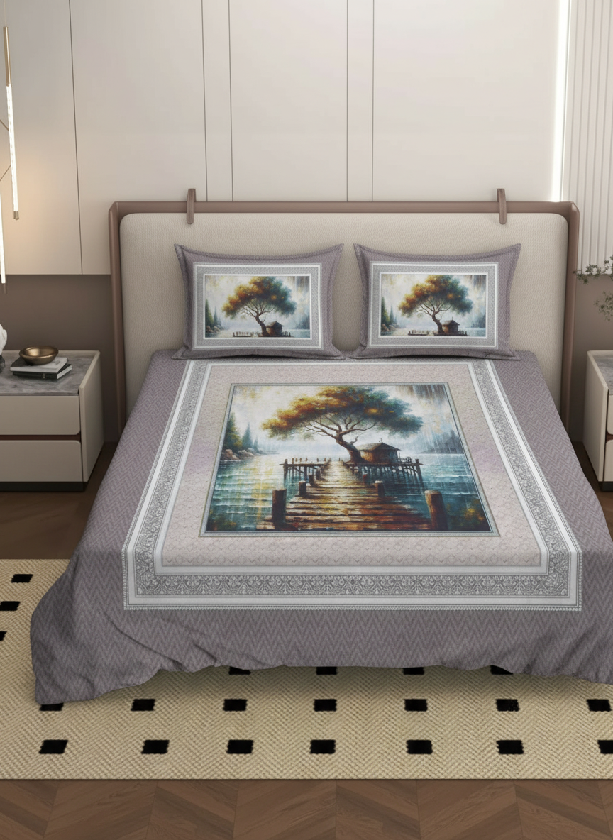 Luxury Satin Cotton 350 TC King Size Bedsheet with 2 Pillow Covers – 2.75 x 2.75 m