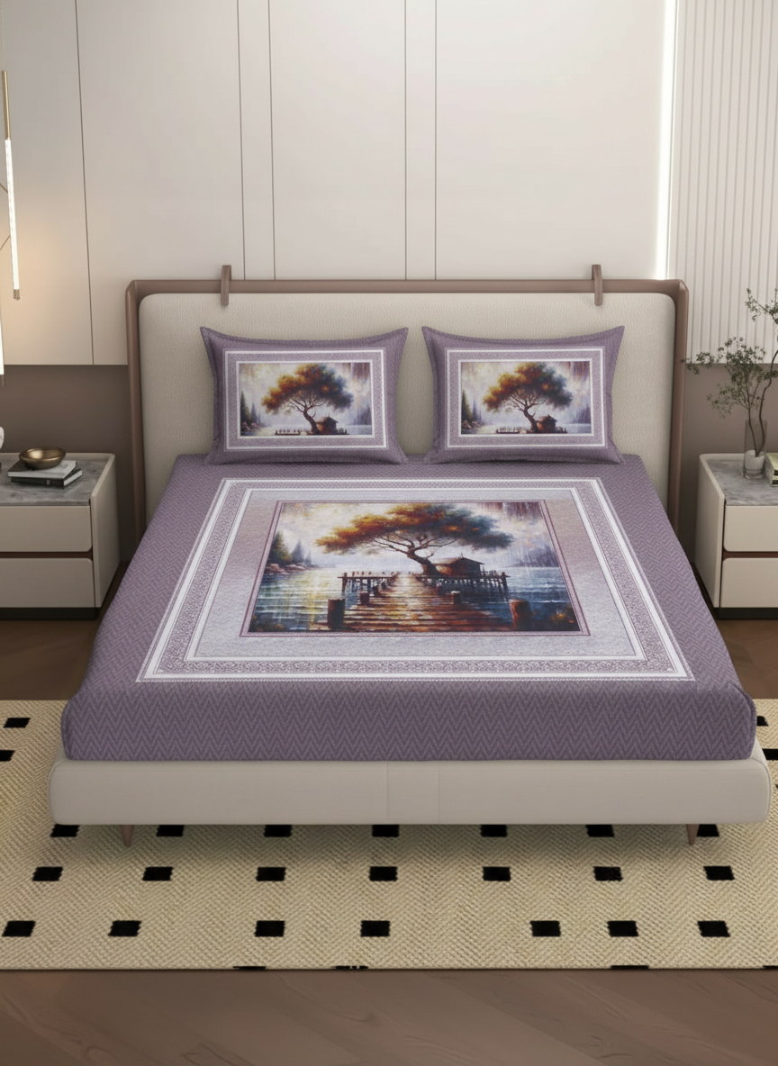 Luxury Satin Cotton 350 TC King Size Bedsheet with 2 Pillow Covers – 2.75 x 2.75 m
