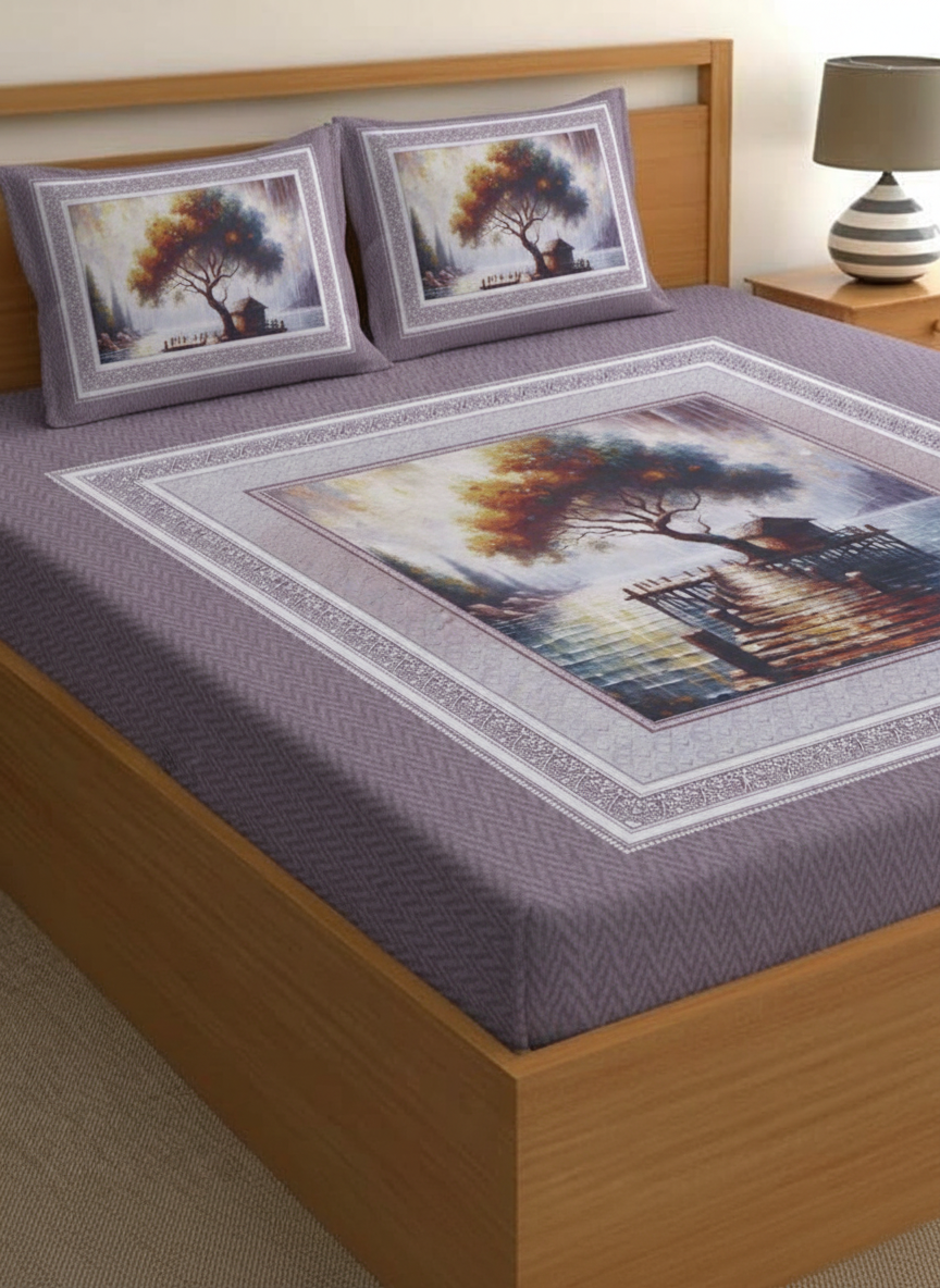 Luxury Satin Cotton 350 TC King Size Bedsheet with 2 Pillow Covers – 2.75 x 2.75 m