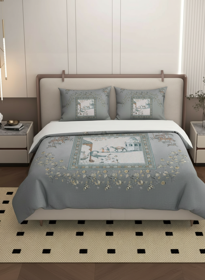 Luxury Satin Cotton 350 TC King Size Bedsheet with 2 Pillow Covers – 2.75 x 2.75 m