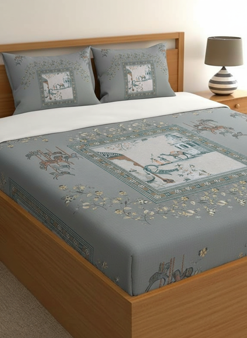 Luxury Satin Cotton 350 TC King Size Bedsheet with 2 Pillow Covers – 2.75 x 2.75 m