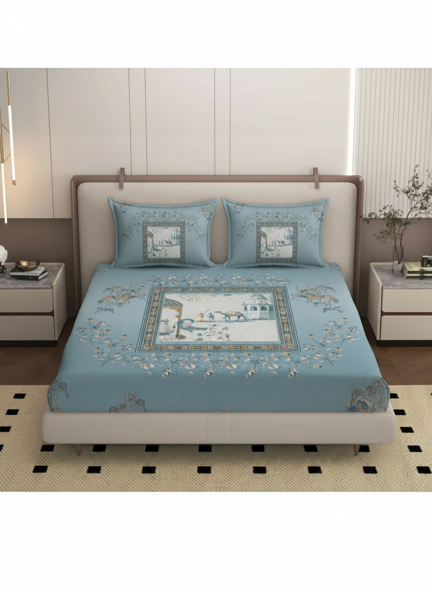 Luxury Satin Cotton 350 TC King Size Bedsheet with 2 Pillow Covers – 2.75 x 2.75 m