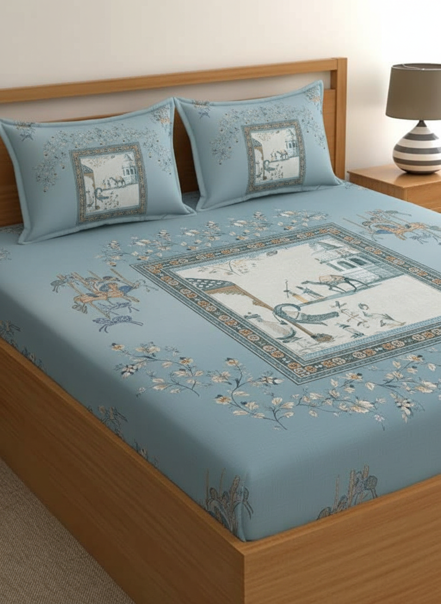 Luxury Satin Cotton 350 TC King Size Bedsheet with 2 Pillow Covers – 2.75 x 2.75 m