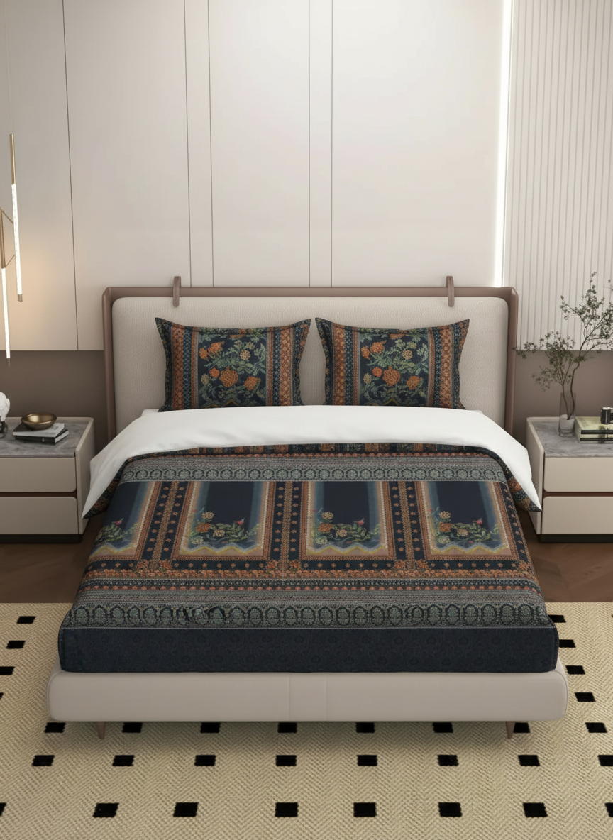Luxury Satin Cotton 350 TC King Size Bedsheet with 2 Pillow Covers – 2.75 x 2.75 m