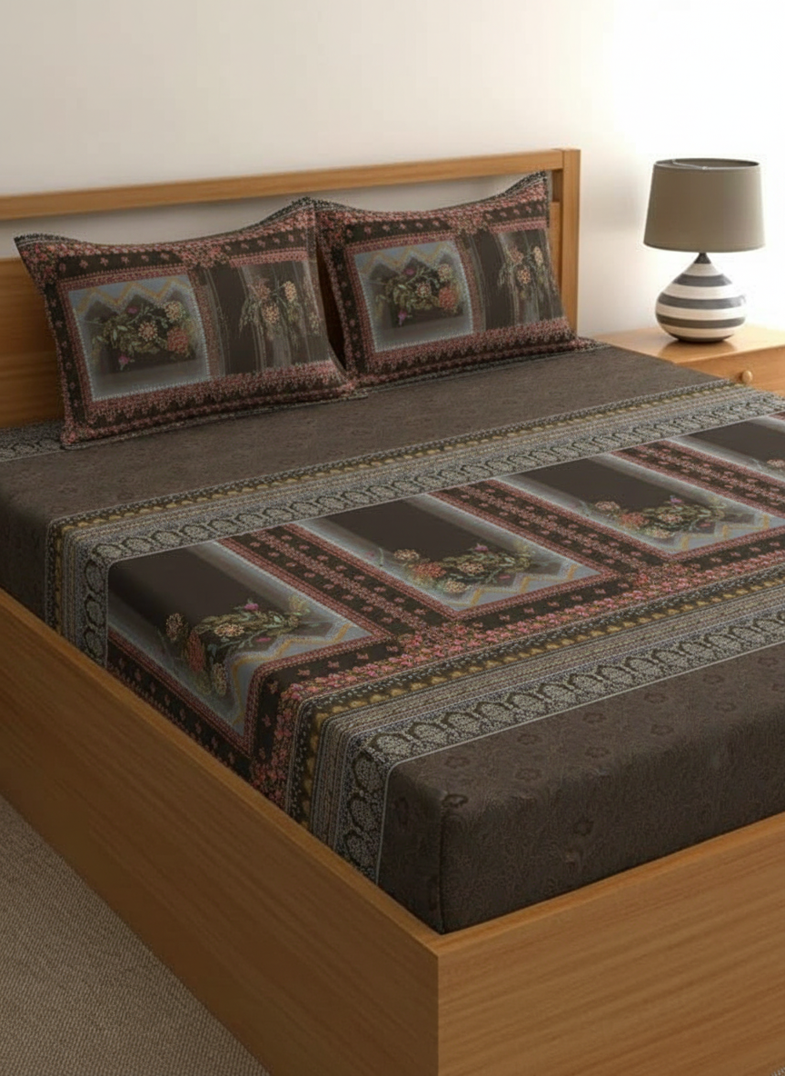 Luxury Satin Cotton 350 TC King Size Bedsheet with 2 Pillow Covers – 2.75 x 2.75 m