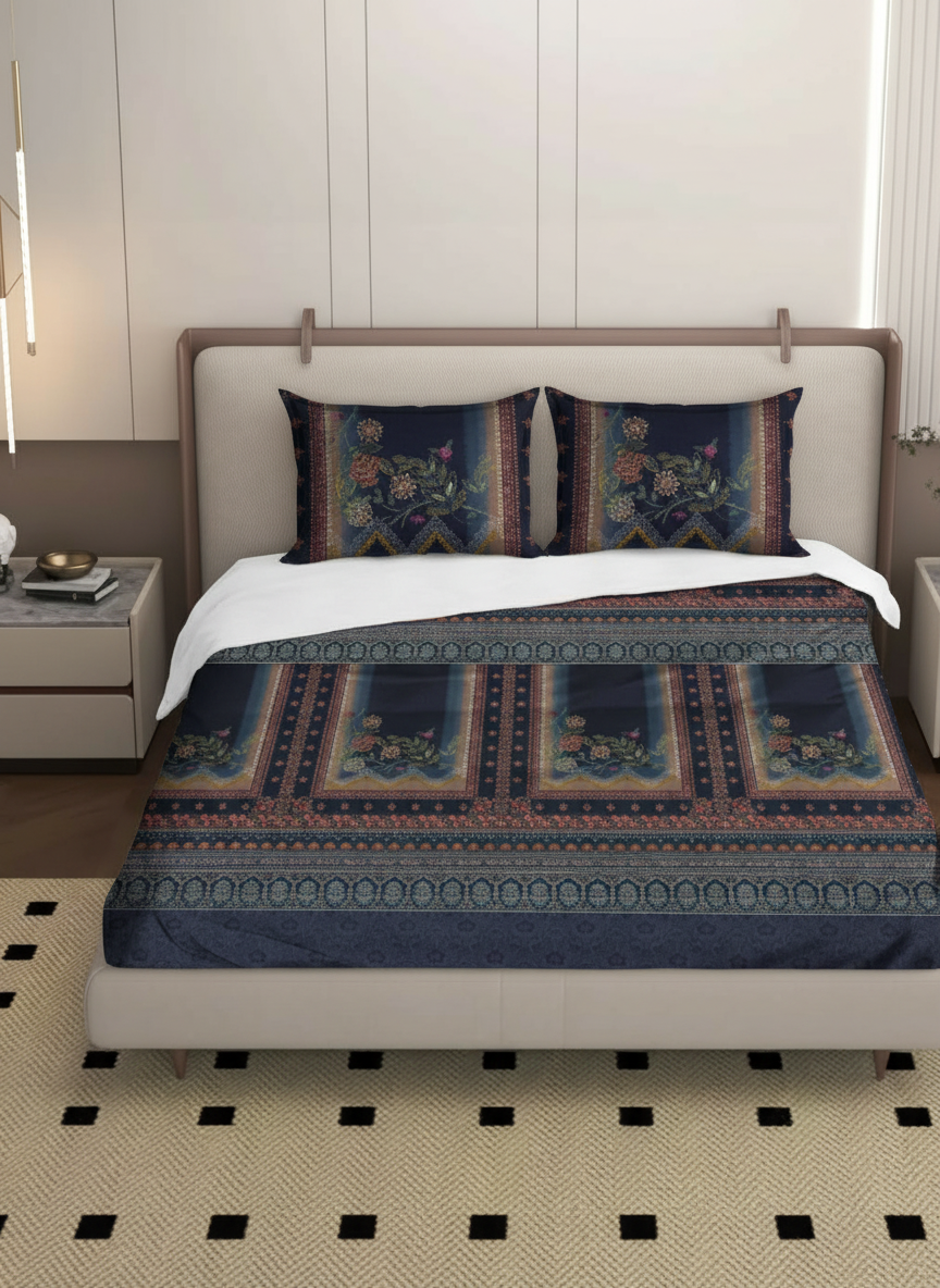 Luxury Satin Cotton 350 TC King Size Bedsheet with 2 Pillow Covers – 2.75 x 2.75 m