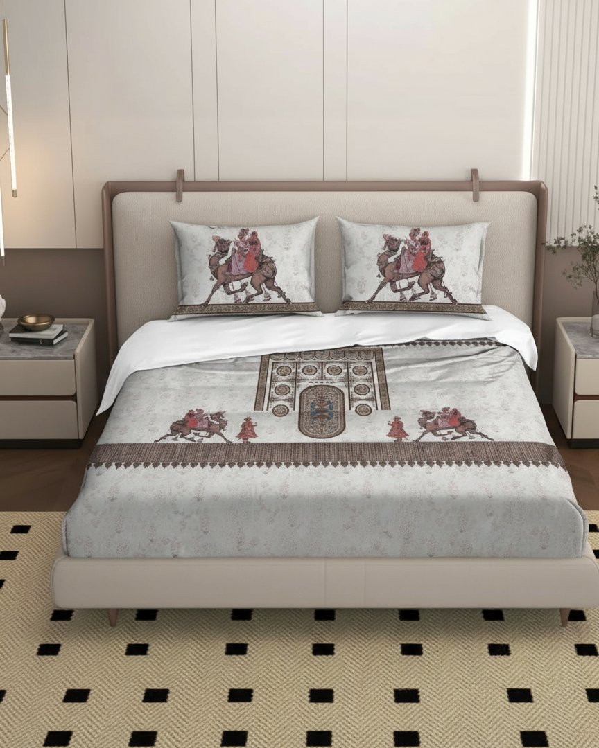 Luxury Satin Cotton 350 TC King Size Bedsheet with 2 Pillow Covers – 2.75 x 2.75 m