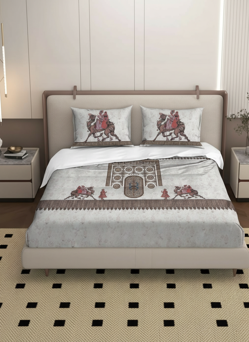 Luxury Satin Cotton 350 TC King Size Bedsheet with 2 Pillow Covers – 2.75 x 2.75 m