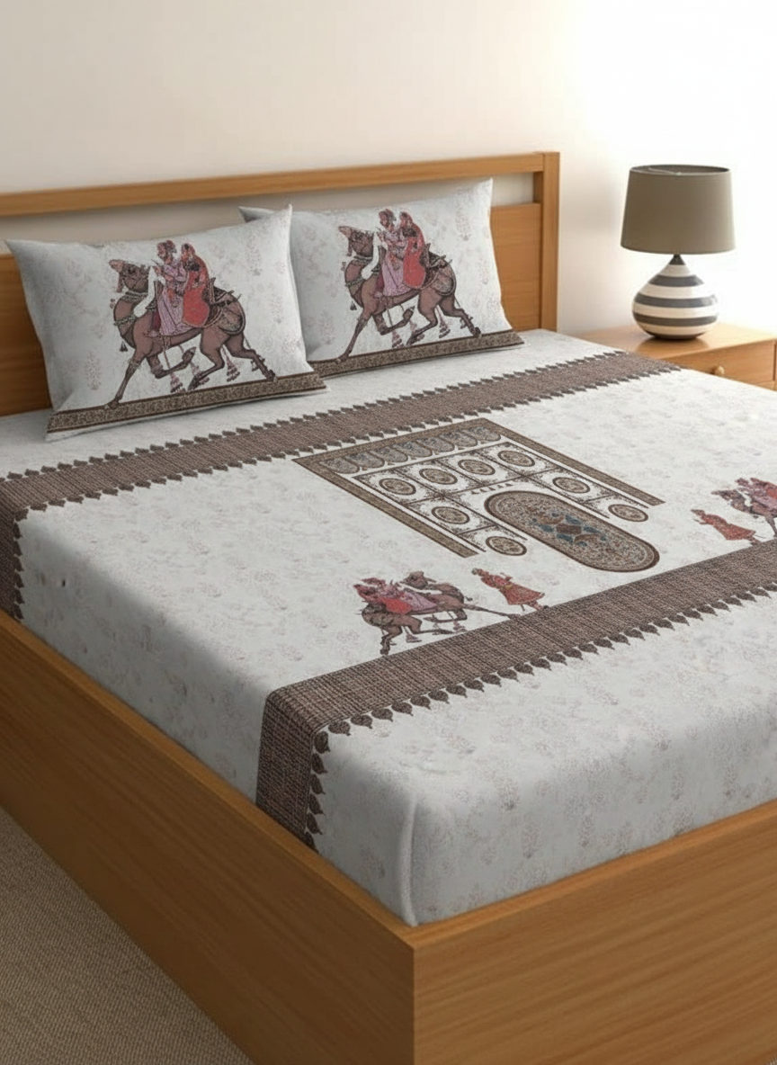 Luxury Satin Cotton 350 TC King Size Bedsheet with 2 Pillow Covers – 2.75 x 2.75 m