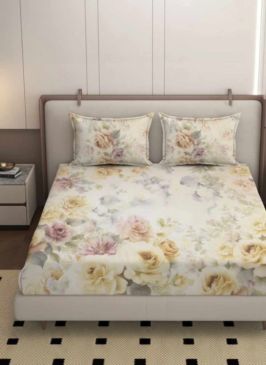 Luxury Satin Cotton 350 TC King Size Bedsheet with 2 Pillow Covers – 2.75 x 2.75 m