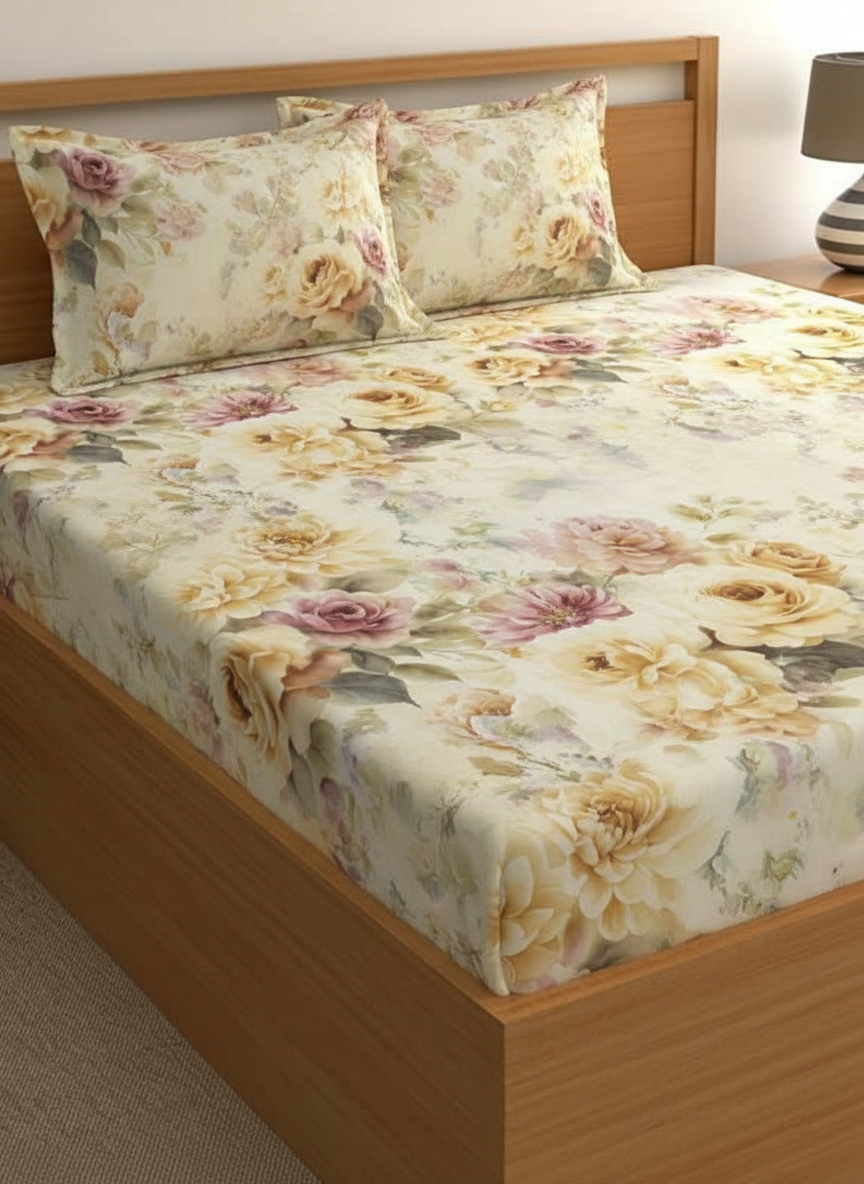 Luxury Satin Cotton 350 TC King Size Bedsheet with 2 Pillow Covers – 2.75 x 2.75 m
