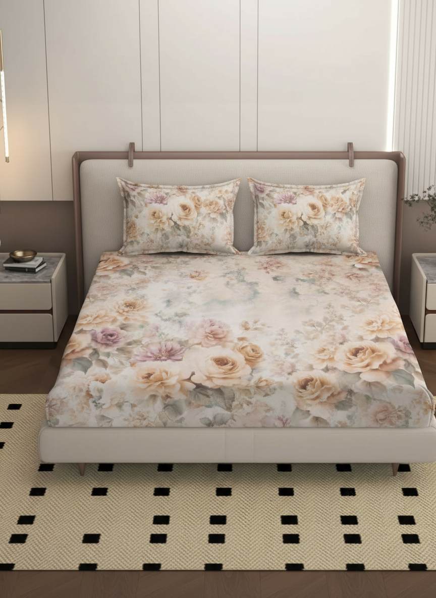 Luxury Satin Cotton 350 TC King Size Bedsheet with 2 Pillow Covers – 2.75 x 2.75 m