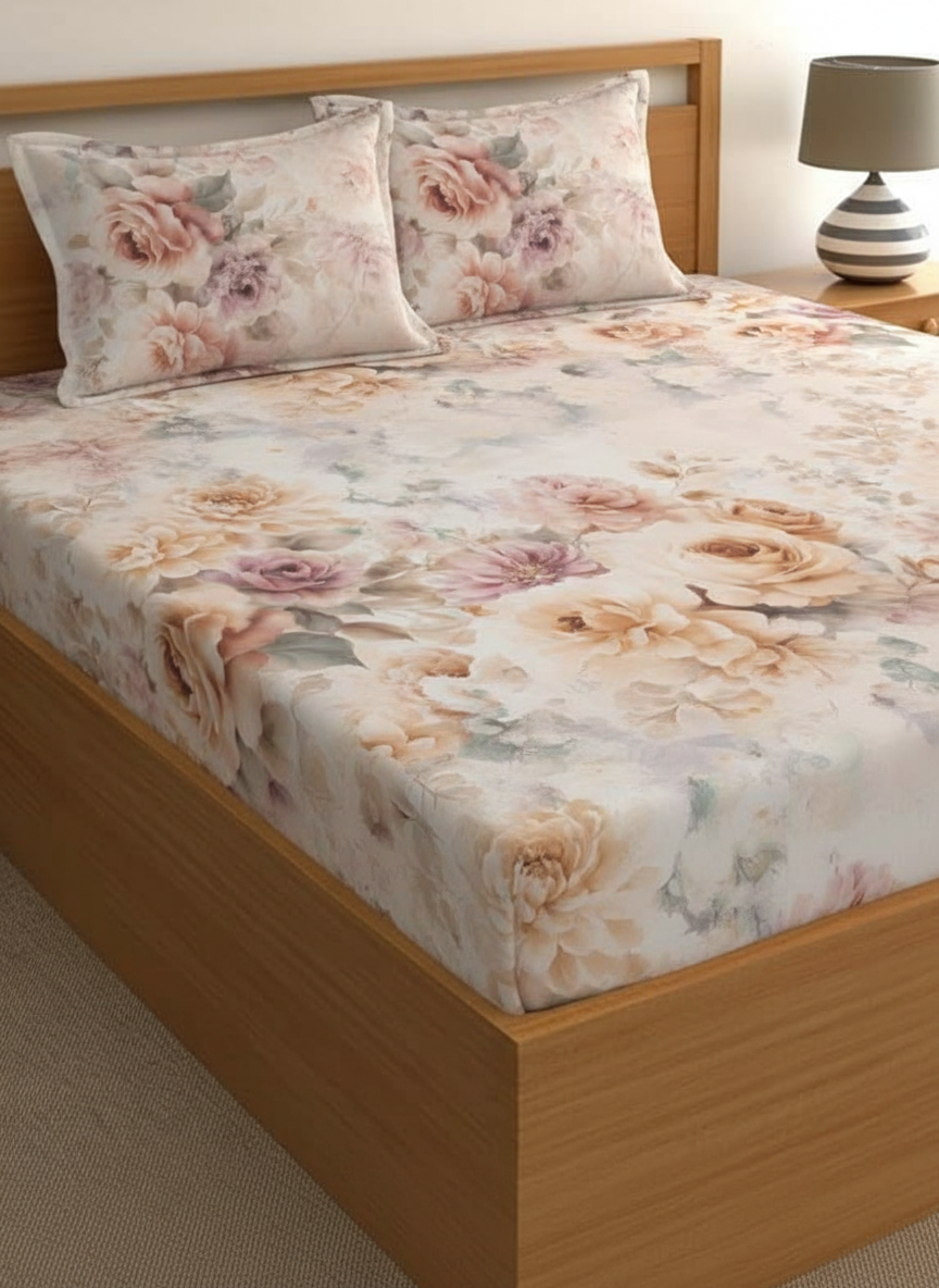 Luxury Satin Cotton 350 TC King Size Bedsheet with 2 Pillow Covers – 2.75 x 2.75 m