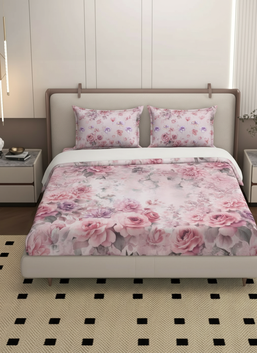 Luxury Satin Cotton 350 TC King Size Bedsheet with 2 Pillow Covers – 2.75 x 2.75 m